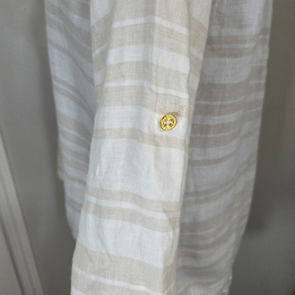 Ellen Tracy 100% Linen Striped V-Neck Shirt Size Med - Picture 3 of 4